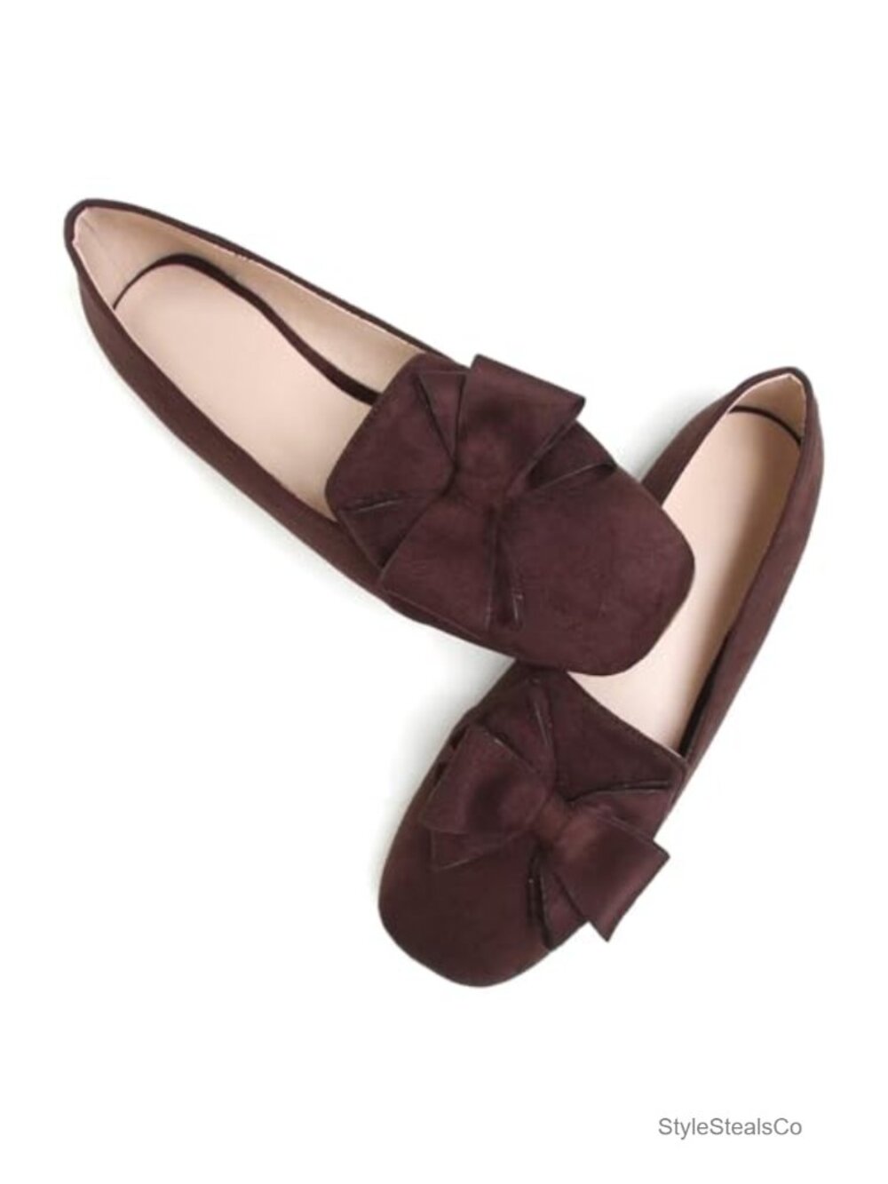 Womens Bowknot Ballet Flats Pointed Toe Soft Faux Suede Slip On Dress Shoes